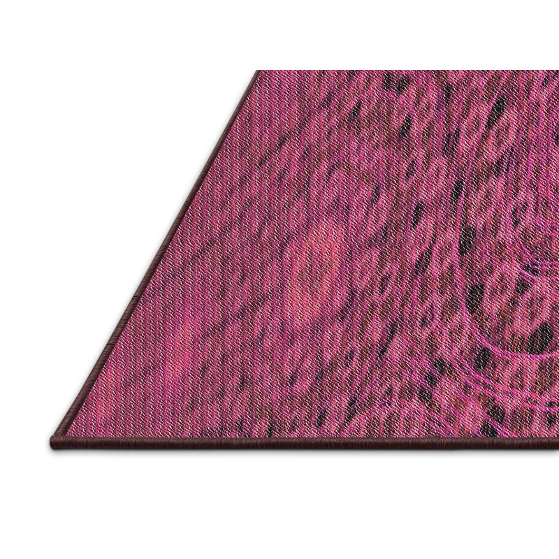 Laine tissée à la machine abstraite et rose polyester Tapis décoratif, Rectangle 5 pi x 7 pi