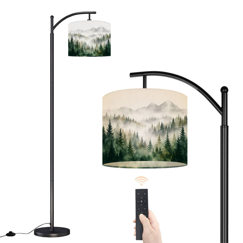 Lampe sur pied à arc avec abat-jour réglable Misty Pine Forest Distant Mountains