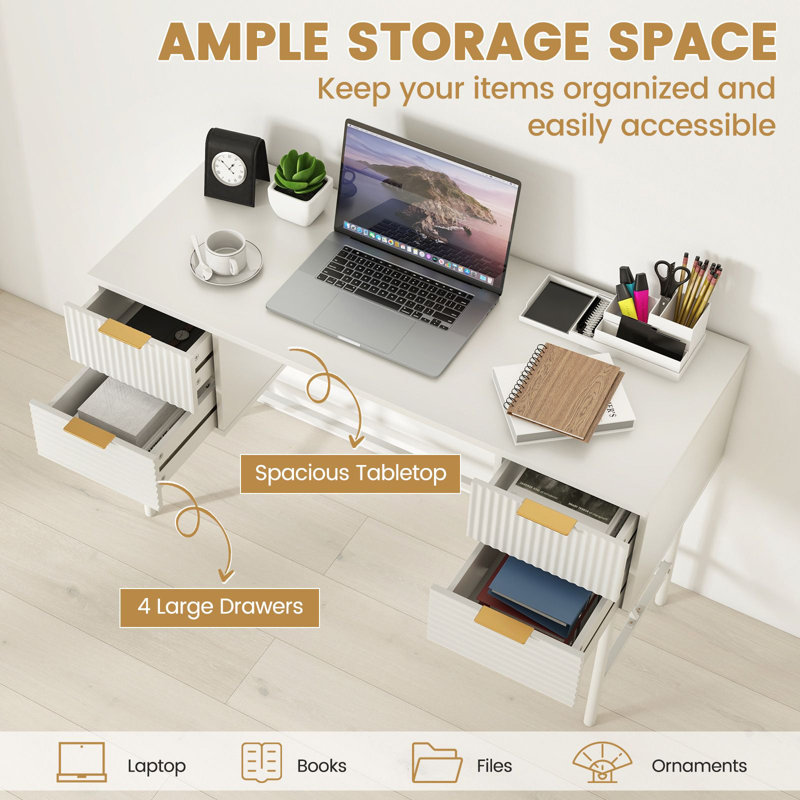 Metal Base Computer Desk, White/White