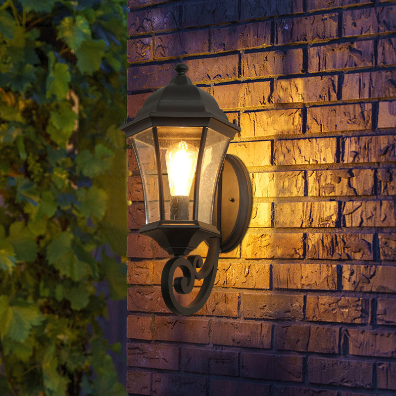 Lanterne d'extérieur murale rétro - élégante applique en métal noir pour éclairage de porche, de patio et de jardin (ampoule non incluse)