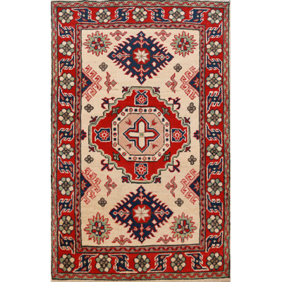 Tapis ivoire fait à la main Kazak 3 x 4