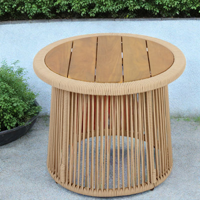 Modern Patio Tables, No Assembly Teak Acacia Wood Rope Side Table, Compact