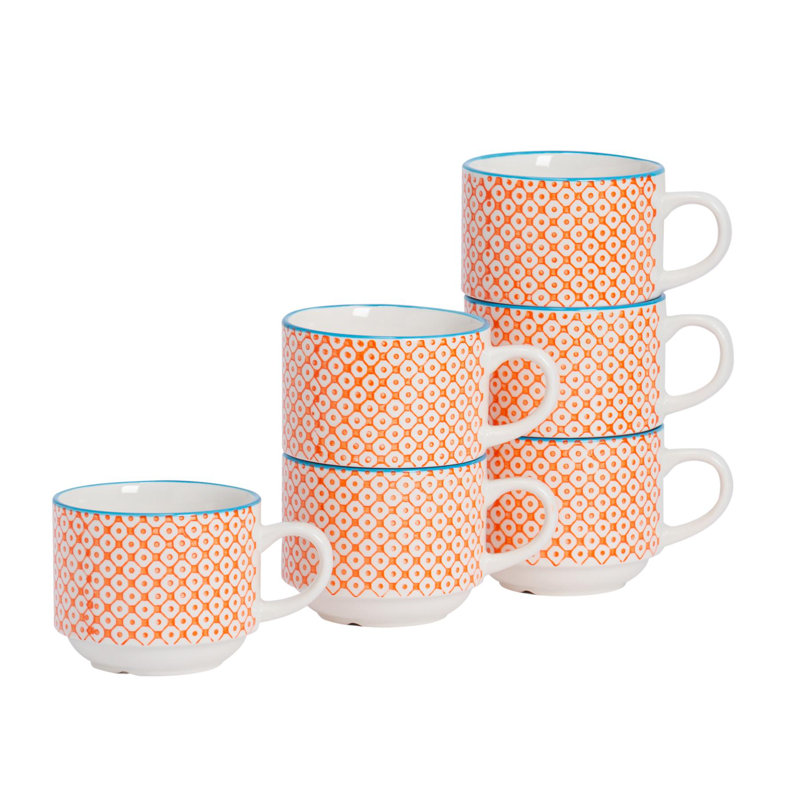 Nicola Spring - Hand-Printed Stacking Teacups - 260ml - Orange, 24