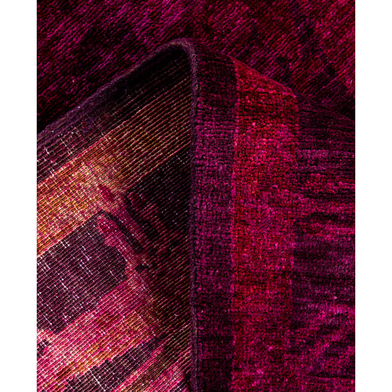 Tapis mauve en laine noué à la main Carbone 2 pi 10 po x 5 pi 1 po