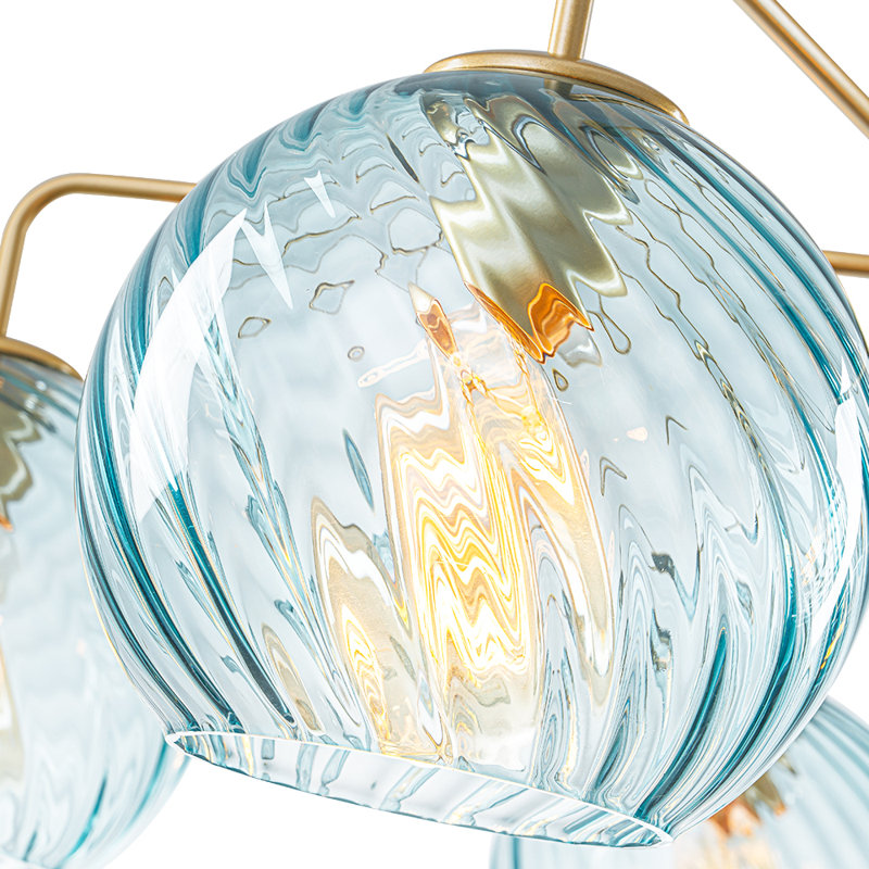 Lustre en verre sphérique spoutnik 5 lumières, Bleu