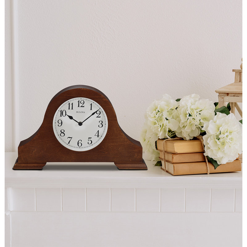 Sturbridge Analog Cherry Wood Quartz Movement / Crystal Tabletop Clock in Brown
