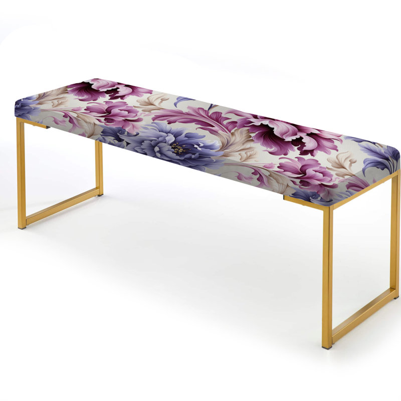 Purple Damask Facade Splendor - Damask Upholstered Gold Bench