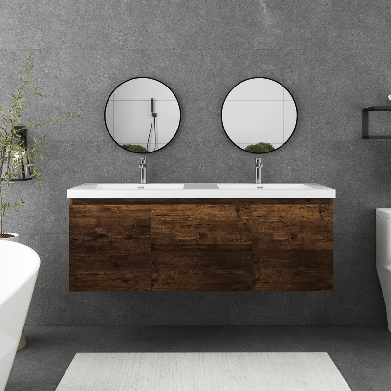 Free Standing Single Bathroom Vanity with Resin Top, Rose Wood