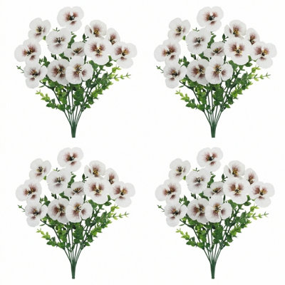 4 PCS Soie Artificielle Pensée Fleurs D'extérieur D'été Fleurs Pensées Wildflower Plantes Résistantes Aux UV Faux Impatiens Blanc Pour Boîte De Fenêtre De Fête De Mariage À L'extérieur Jardin Porche Décor