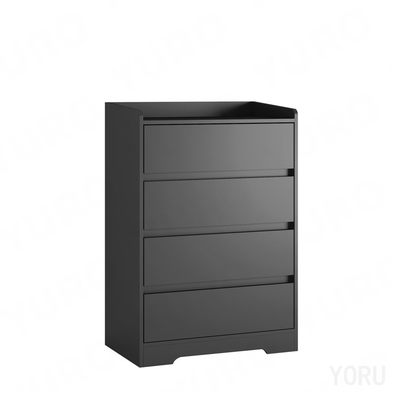 Commode 4 tiroirs, imperméable et moderne en bois pour chambre - noir