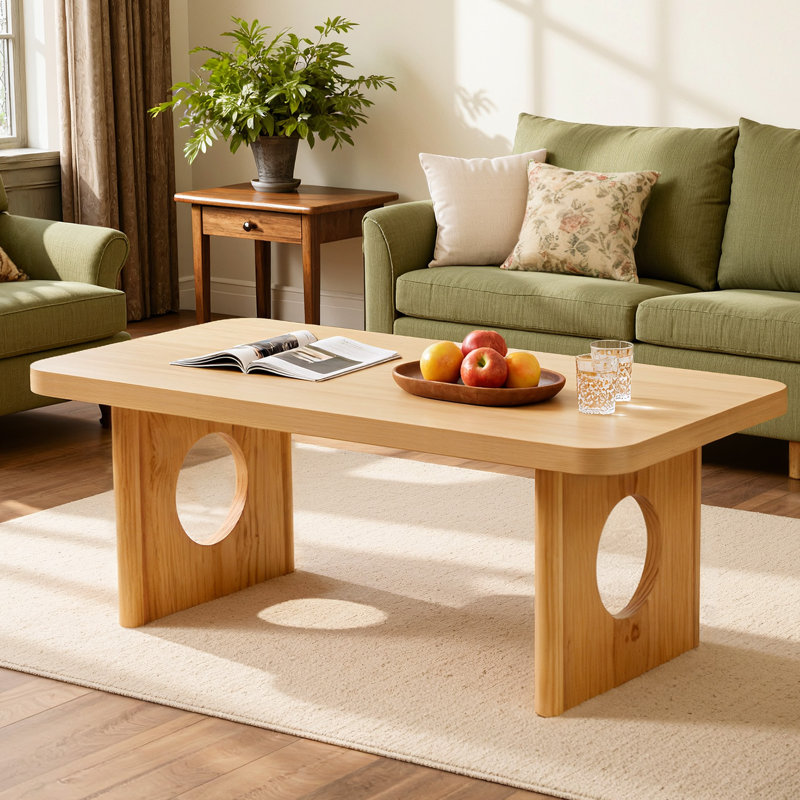 Table basse 47,2 po avec pieds évidés en pin massif et coins arrondis, Naturel