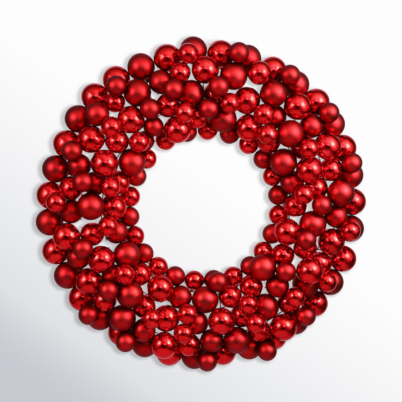 Shiny and Matte Ball Wreath, 24" W x 24" H x 3" D, Red