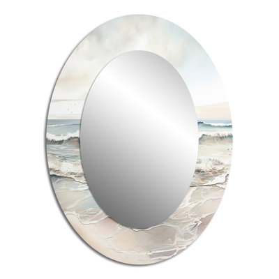 Coastal Ocean Charm In Winter IV - Beige Oval Wall Mirror Decor