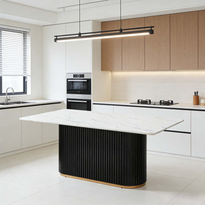 Ensemble de table de salle à manger moderne 46 po pour 4 personnes, plateau en faux marbre avec base en métal noir Wave et accent doré, parfait pour la petite cuisine et la salle à manger