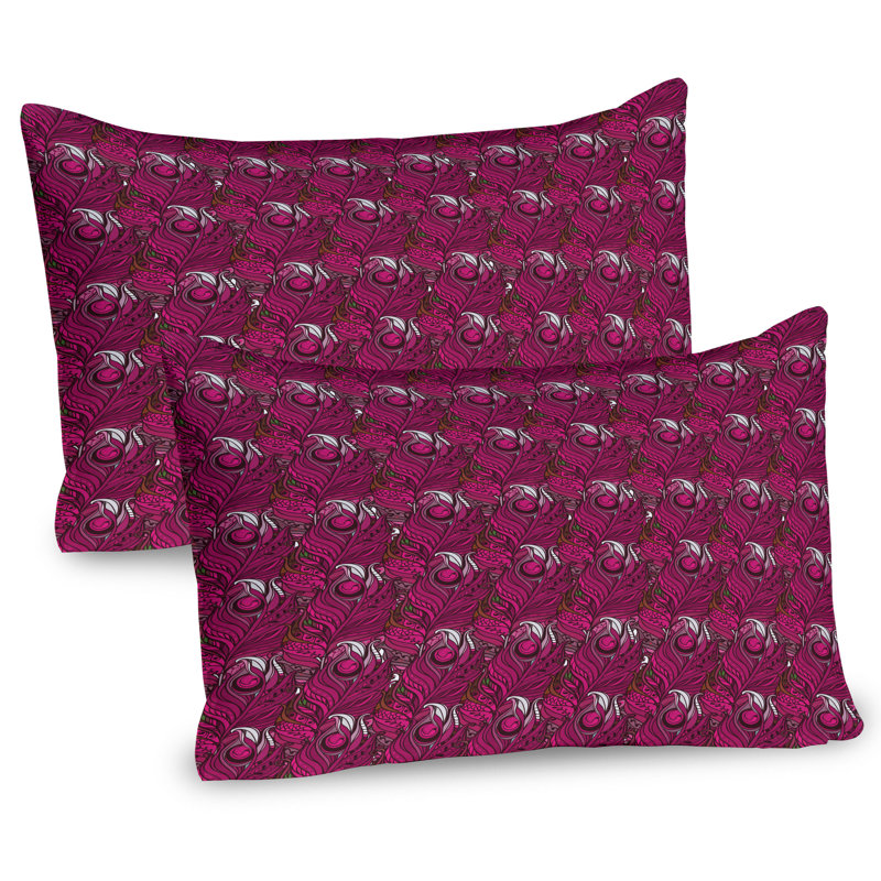 Ambesonne Feathers Pillow Sham 2 Pack Alluring Violet Delicate Raspberry Magenta, 20"H x 36"W