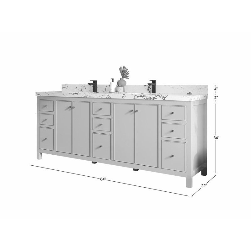 Chicago 84'' Double Bathroom Vanity with Quartz Top