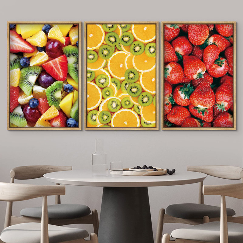 Fraise, kiwi et orange, nourriture, fruits, photographie, réalisme, chic, gros plan, ultra, Cadre naturel flottant