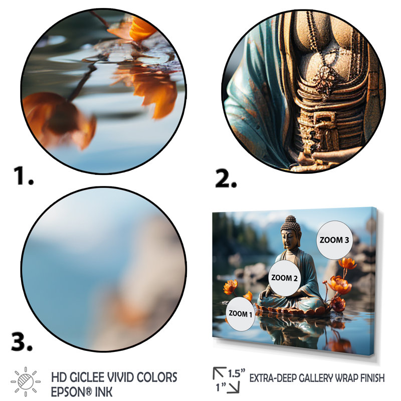 Art zen Bouddha tranquille en méditation II - Bouddhisme, Cadre flottant doré, H 24 po x l 32 po x P 1 po