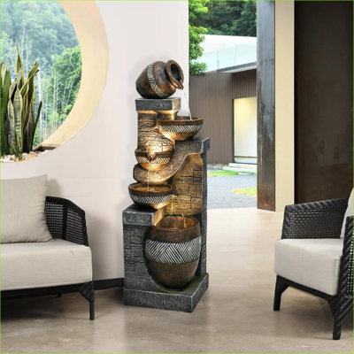 Fontaines | Fontaine à cascade moderne 42,5 "à 5 niveaux, jardin extérieur intérieur | Résine | Niveaux