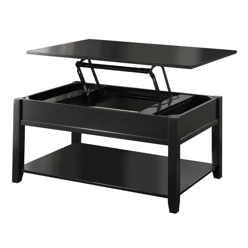 Rustic Oak Coffee Table with Bottom Shelf, Black