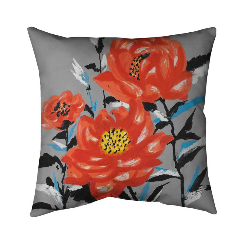 Three pink flowers - 16"x16" Throw pillow cover - Poly twill - Print on demand, 16" H x 16" W