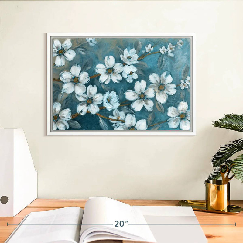 Fleurs du soir, 13 po x 9 po, Cadre flottant blanc