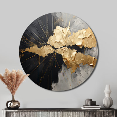 Black And Gold Abstract Meditation I - Abstract Round Metal Art