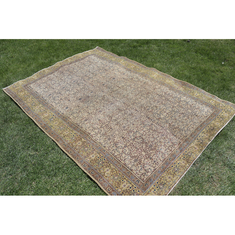 Tapis turc rétro en laine noué à la main pour décoration de salon antique ou boho