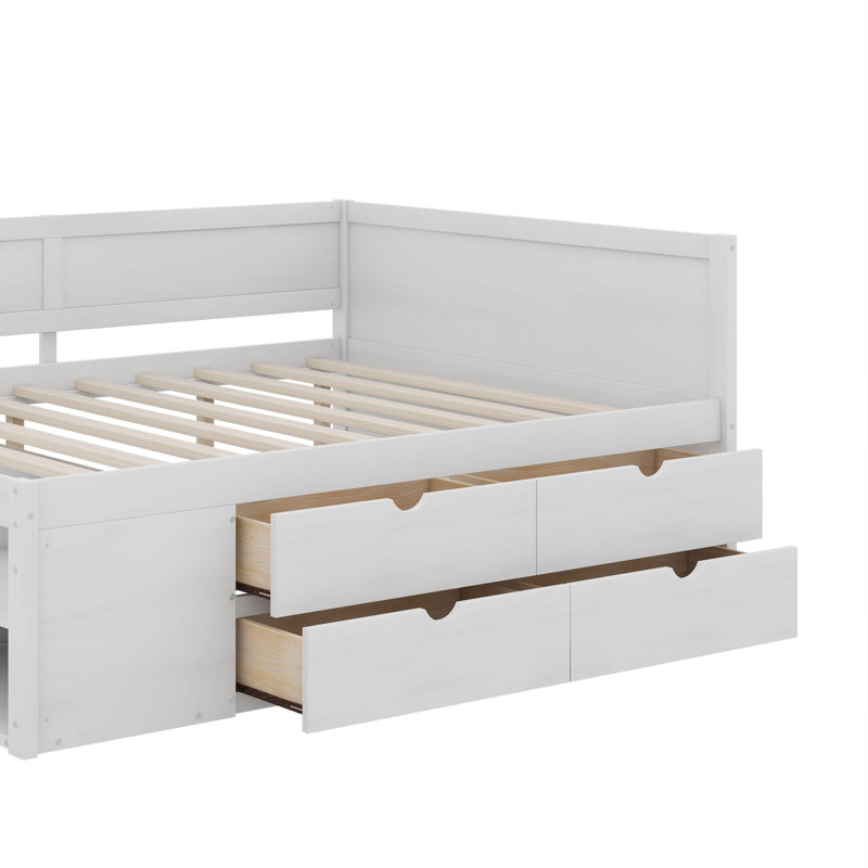 Lit de jour avec tiroirs et tablettes, Lit double, Blanc