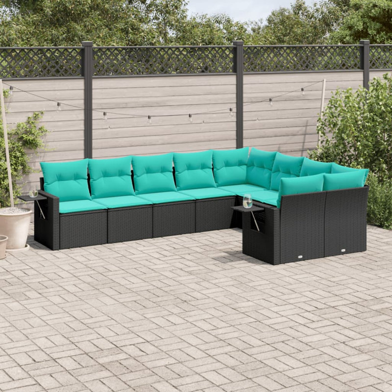  Ensemble de canapé de patio 9 pièces avec coussins en rotin de polyester noir