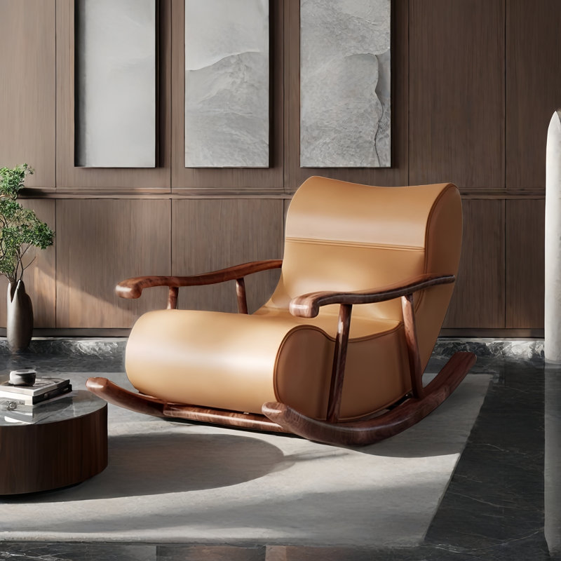 Chaise berçante moderne en bois massif rembourré, Orange