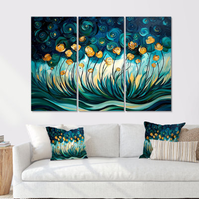 «Green and Yellow Herbs Chive Symphony III», ensemble d'art mural herbes florales