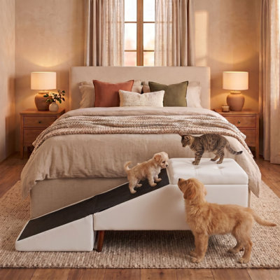 2-in-1 Split Foldable Pet Ramp & Stairs with Storage , Convertible Cushion Ottoman