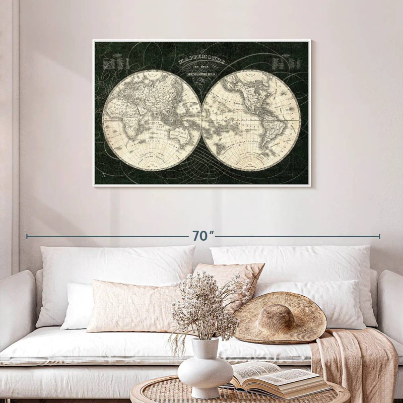 Monde français Licata noir et blanc, 43 po x 29 po, Cadre flottant blanc