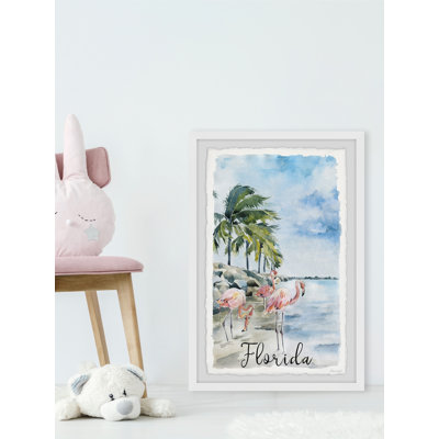Marche avec les flamants roses - Reproduction d'art sur papier encadrée