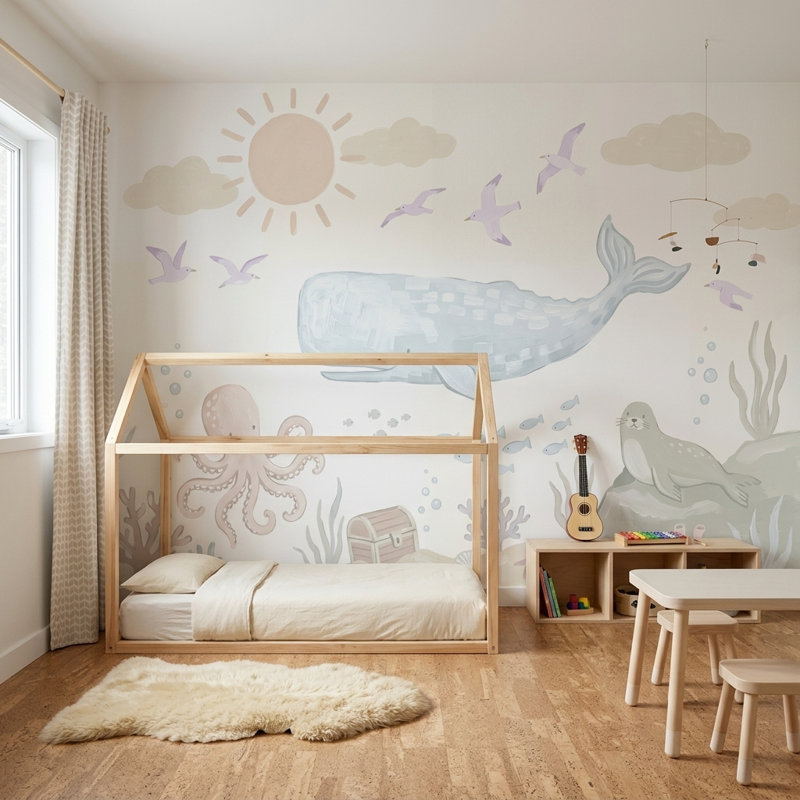 Décoration murale pépinière de baleine sous-marine amovible, Non tissé, 200 po x 120 po