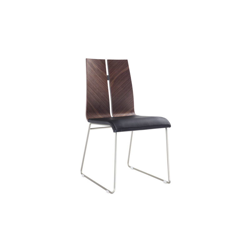 Ajus Upholstered Faux Leather Parsons Chairs, Black, Natural Walnut