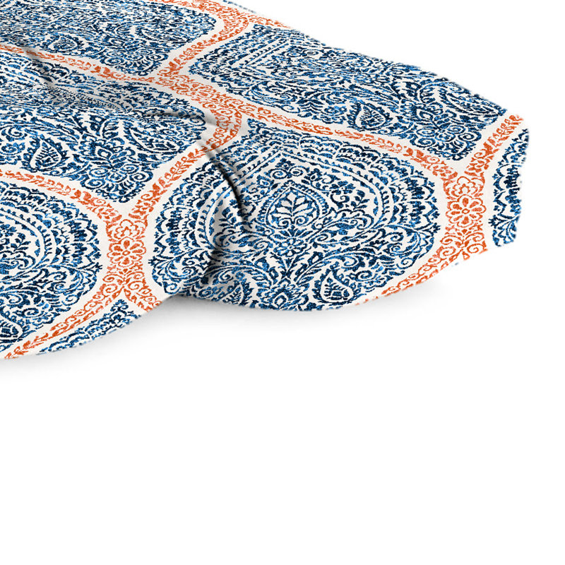 43" x 19" Tufted Outdoor Wicker Bench Cushion, Blue Paisley