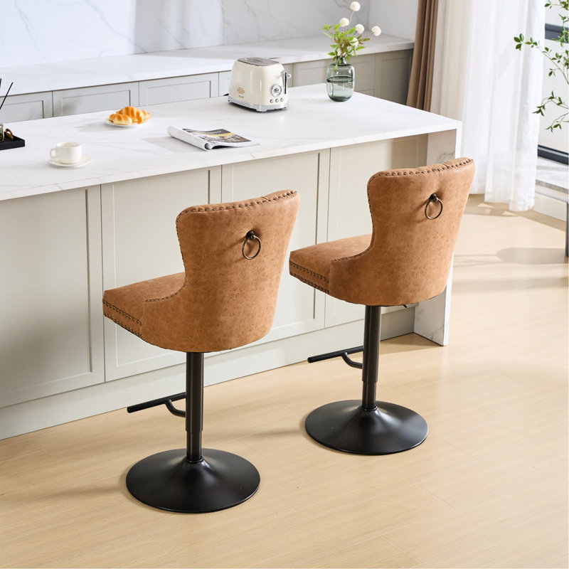 Chaises de jardin en similicuir à hauteur réglable - Design orange élégant, ensemble de 2, style rétro, avec housses, assise de 66 à 84 cm, mousse confortable.