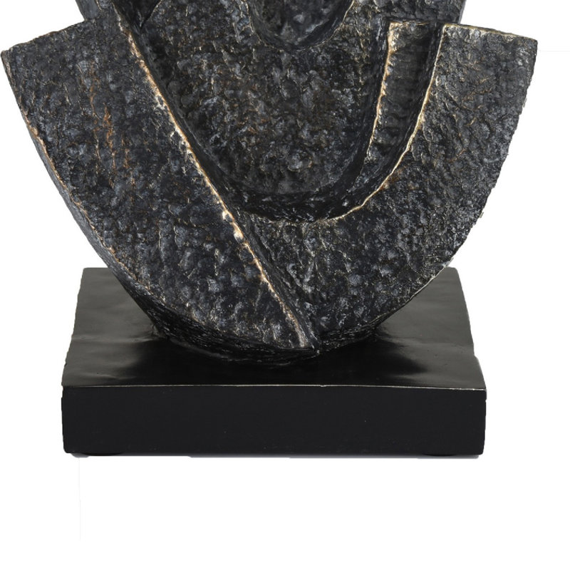 Décoration de table, sculpture de style cubiste avec base, résine gris foncé 11 pouces