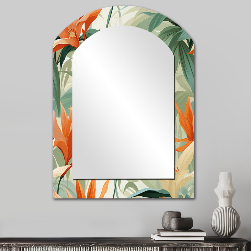 Miroir mural vert et orange en bambou, 34 po x 25 po