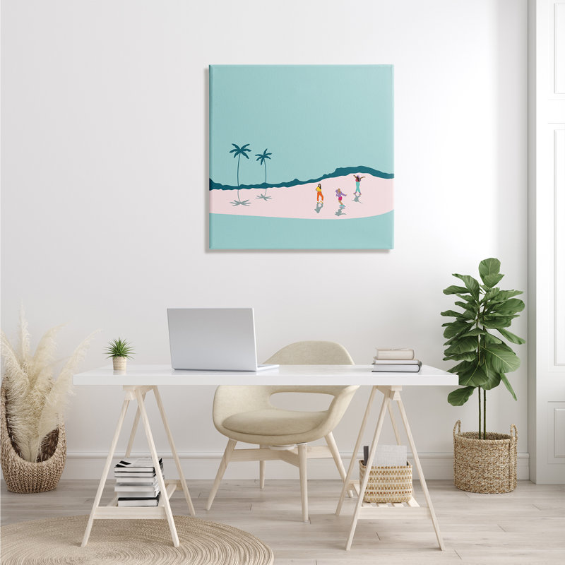 " Roller Derby Girls Minimal Tropical Coast Landscape ", Wrapped Canvas, 30" H x 30" W x 1.5" W