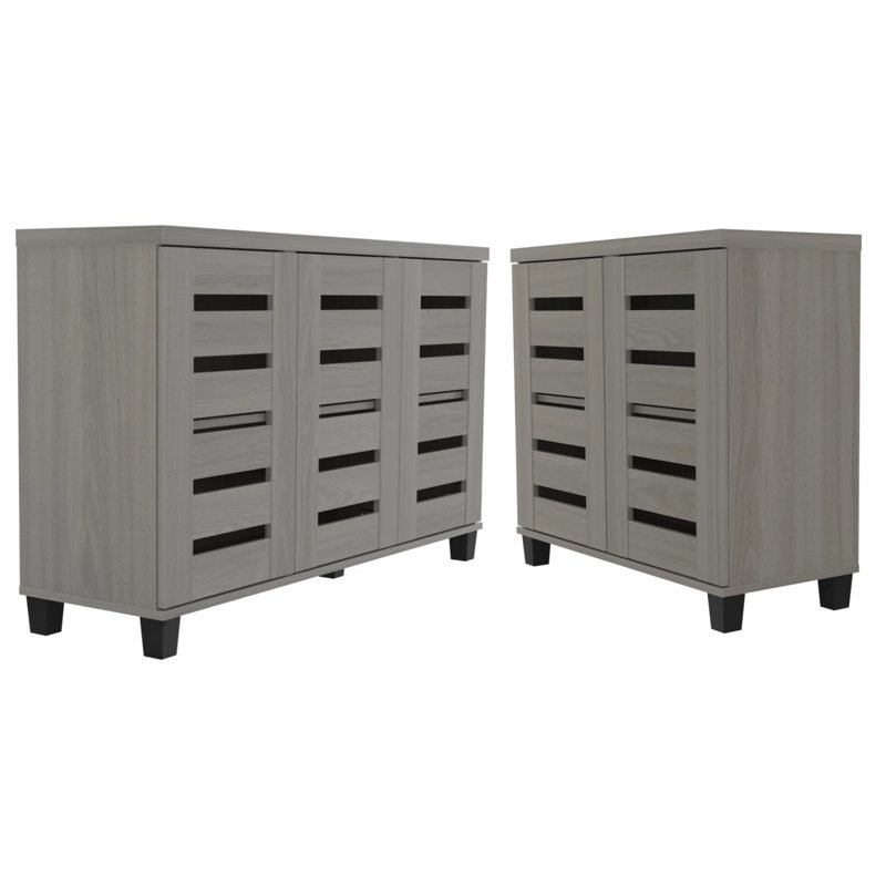 Lismore 2-Door & 3-Door Shoe Storage Cabinet (Holds 28 Pairs), Warm Gray Oak