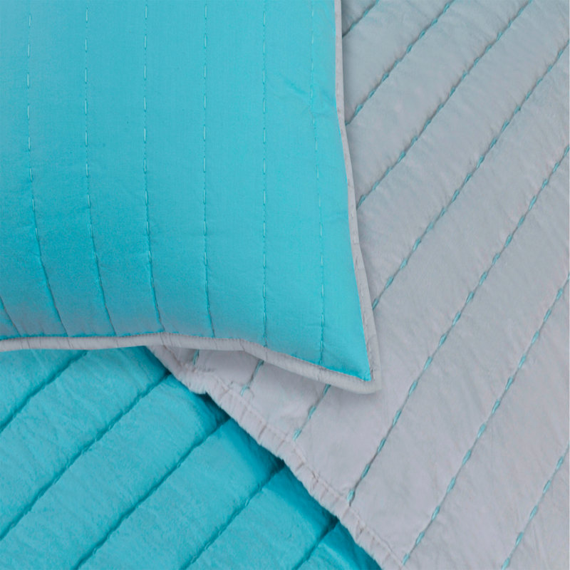 Ensemble de courtepointe réversible Brandon, Bleu clair, Courtepointe double / grand + 2 taies décoratives