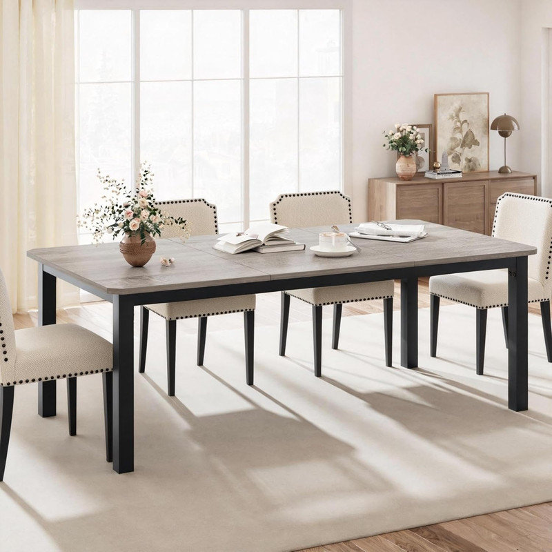 5-Piece 78.7” Dining Table Set with 4 Upholstered Chairs – Industrial Kitchen Table, High Back Dining Chair with Wood Legs for Family Dining