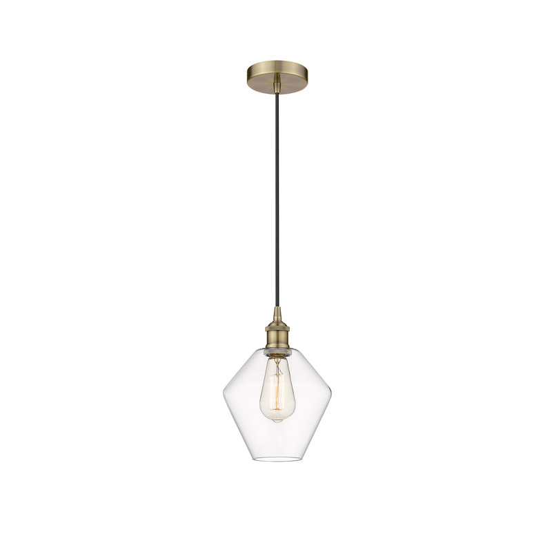 Luminaire suspendu conique à 1 lumière Gabbie, Transparent, Laiton antique
