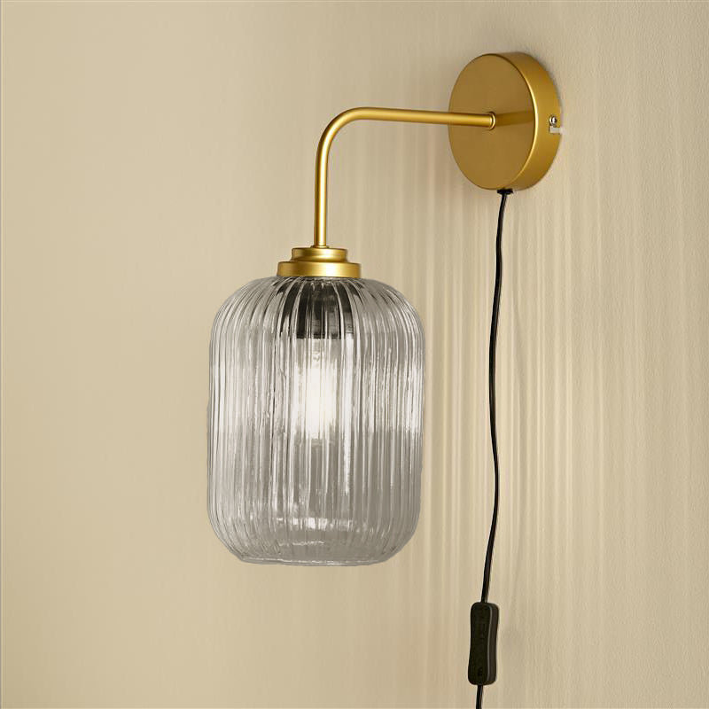 Showstead Plug in Wall Light Gold - Smoked Glass, Smoked Glass, Gold