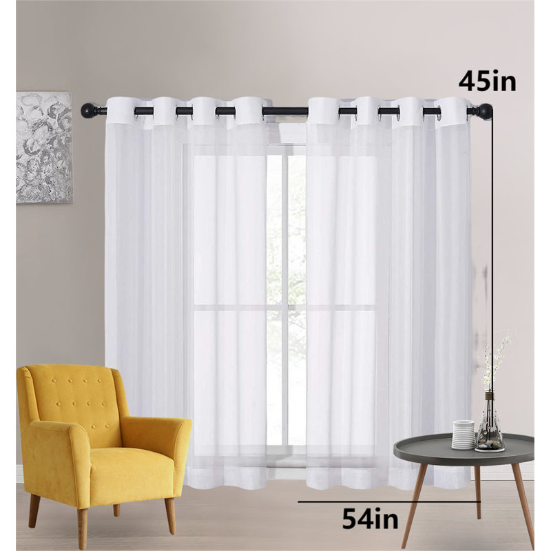 Bantice Polyester Sheer Curtain Pair, Ivory, 54" W x 45" L