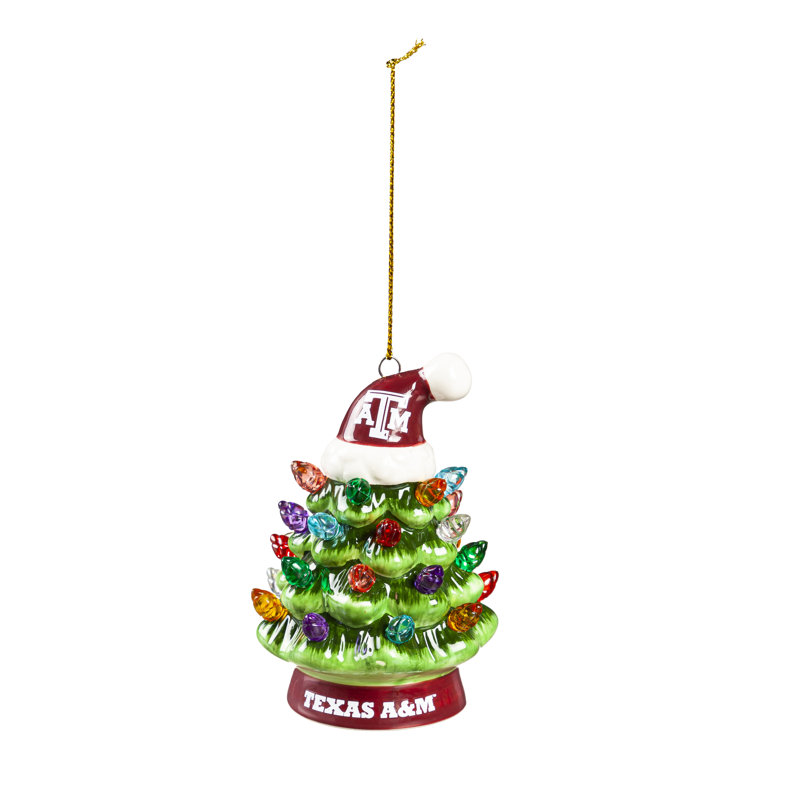 Ornement en forme d'arbre de Noël en céramique à DEL 4 po avec chapeau de père Noël, Texas A&M
