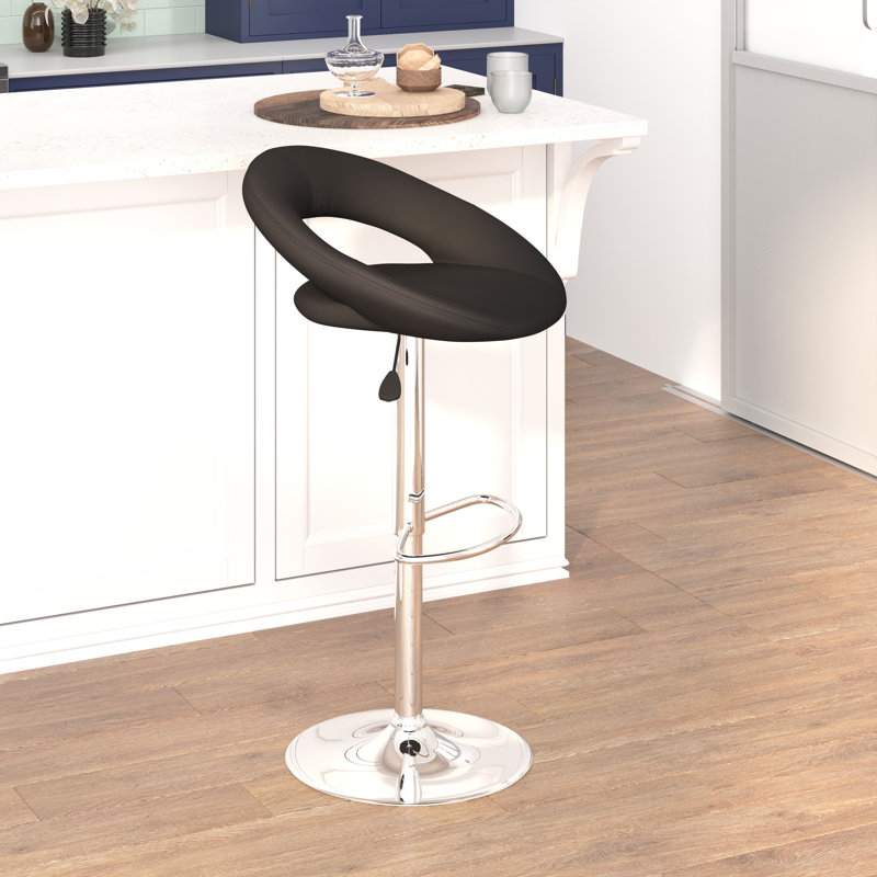 Orbit-Back Swivel Adjustable Stool in Black Vinyl with Chrome Base